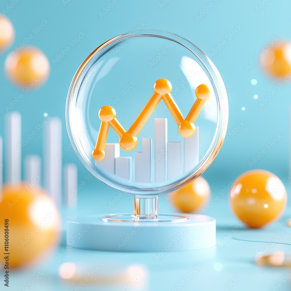Poster a vibrant graphic showcasing a growth chart within a sphere, representing data analytics and trends 