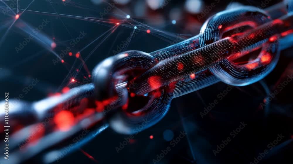 Poster futuristic digital chain connections with glowing nodes symbolize innovation, security, and technolo