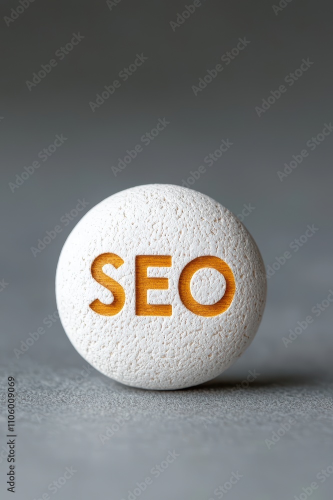 Poster a round white object with the letters 