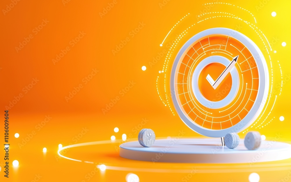 Poster a vibrant orange background features a circular checkmark design, symbolizing success and completion