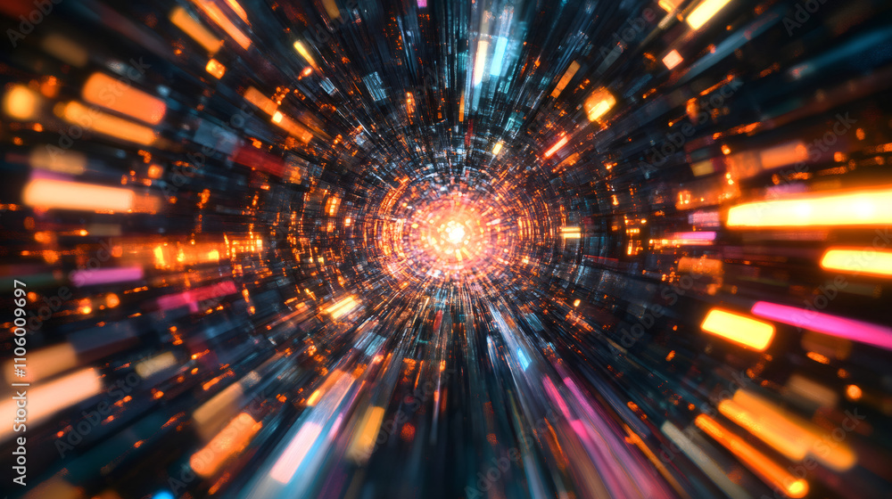 Aufkleber futuristic and abstract atmosphere created by bright neon lights in a circular tunnel