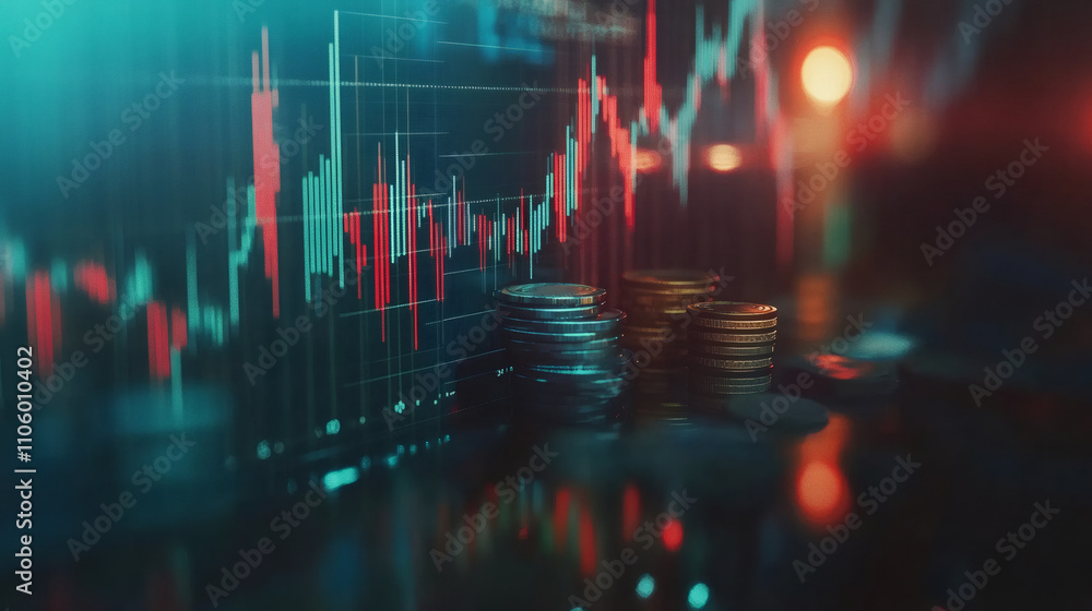 Aufkleber computer screen displaying increasing profits with stacks of coins, showcasing a successful investme