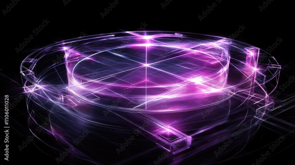 Poster A futuristic 3D radar chart with intersecting lines and nodes glowing brightly, displaying multiple data sets on a sleek, transparent grid.