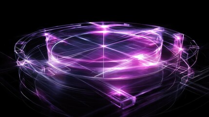 A futuristic 3D radar chart with intersecting lines and nodes glowing brightly, displaying multiple data sets on a sleek, transparent grid.