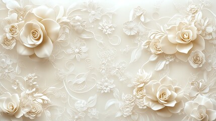 Delicate lace-inspired floral pattern, intricate filigree-style blossoms, soft cream background