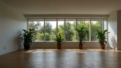 Obraz premium Empty room with plants and natural light.