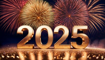 Golden '2025' sparkles amid fireworks, symbolizing a bright, celebratory start to the New Year