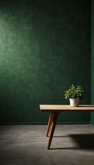 Fototapeta premium Empty table with green wall backdrop.