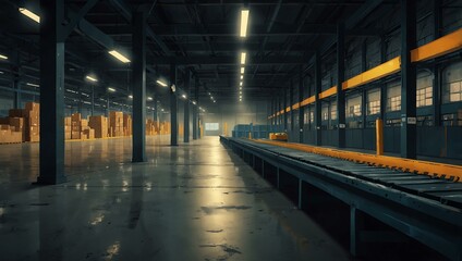 Obraz premium Empty warehouse conveyor belt illustration.