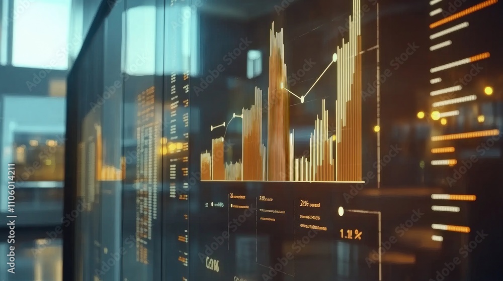 Aufkleber a modern business chart with upward-trending bars and arrows, showcasing financial progress, display