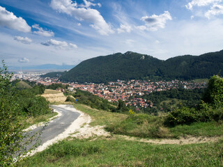 Brasov overview, Romania, from the road to Poiana Brasov. Brașov is the administrative centre of Brașov County.