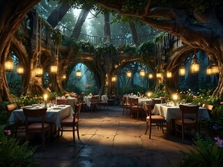 Naklejka premium Enchanted forest restaurant concept.