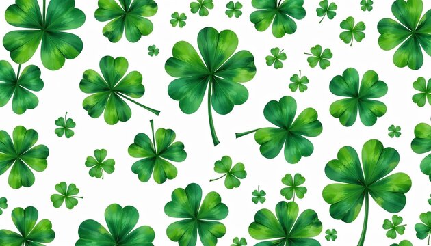 Pattern of green clovers on a white background for St. Patrick's Day 