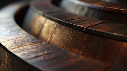 Obraz premium Close-up of a wooden barrel with stacked rings and a rich brown color.