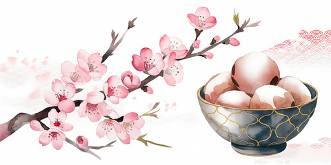 Watercolor depiction of a traditional Japanese scene featuring bonsai trees, a serene pond, and elements of Eastern architecture in a peaceful, natural setting.