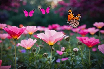 Fototapeta premium Lush Cognitive Paradise of Flowers and Butterflies for Boosting Mental Health and Self-Care Mindset