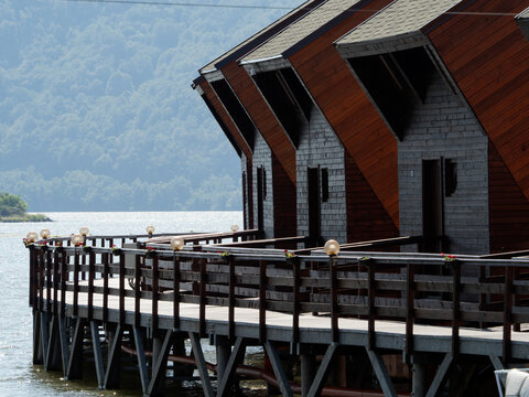Lacustrine resort at Berzasca village, Romania, Caraș-Severin County.
