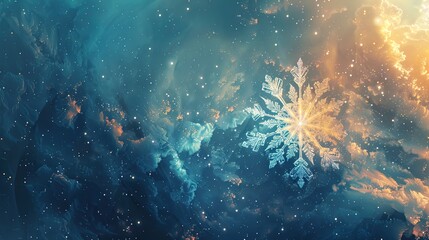 Fototapeta premium Celestial Snowflake In A Cosmic Winter Scene