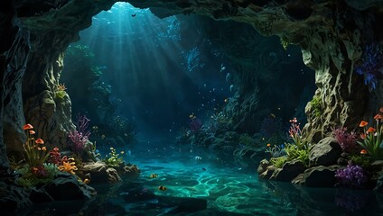 Obraz premium Enchanted underwater cavern in hyperrealistic detail.