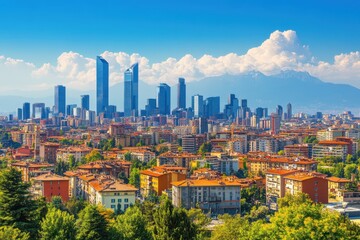 Obraz premium Milan Skyline: Aerial View of Modern Skyscrapers in Porto Nuovo Business District, Italy