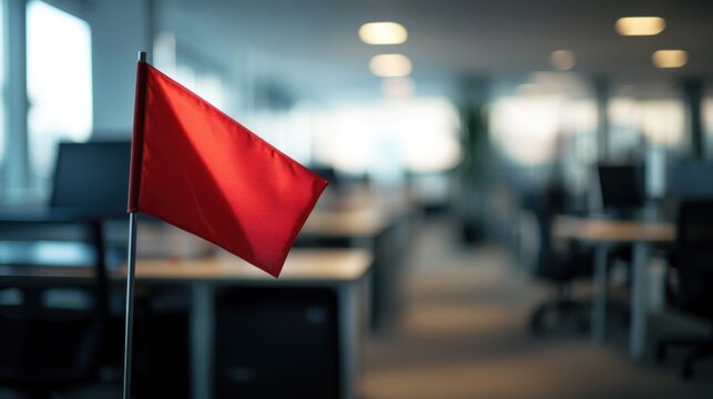 Red Flag Warning Office Desk, Empty Workspace, Business Crisis