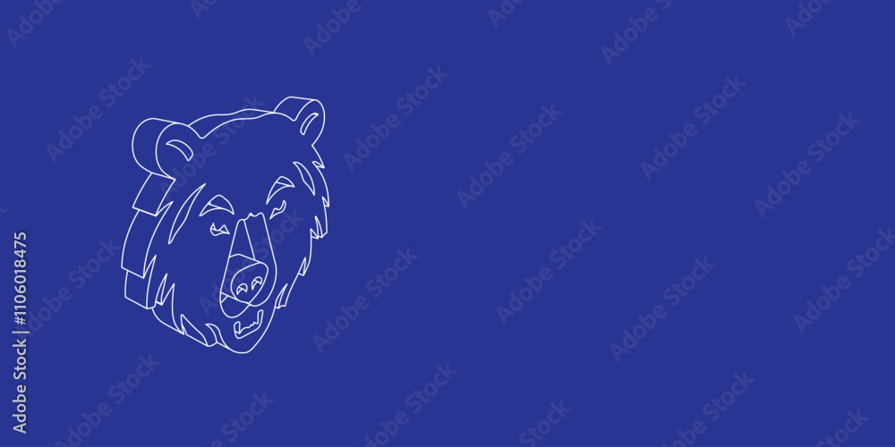 Aufkleber the outline of a large bear head symbol made of white lines on the left. 3d view of the object in pe