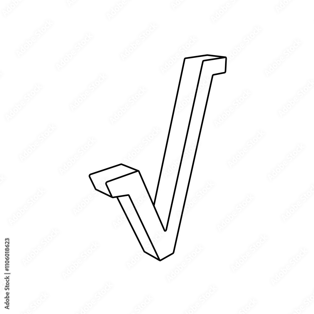 Poster the outline of a large square root symbol is made with black lines. 3d view of the object in perspec