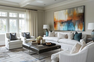 Fototapeta premium Contemporary Living Space with Abstract Art, Generative AI.