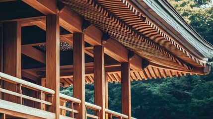 Obraz premium Detailed View of Traditional Japanese Tea House Architecture Highlighting Intricate Woodwork and Aesthetic Design Elements for Cultural and Architectural Enthusiasts