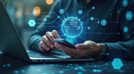 Person Using Laptop and Smartphone for Global Connectivity