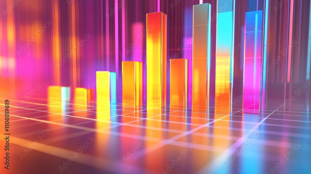 Aufkleber a reflective 3d bar graph with vibrant colors and soft shadows, depicting financial growth statistic