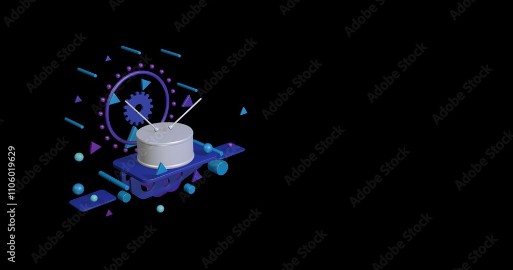Aufkleber white drum symbol on a pedestal of abstract geometric shapes floating in the air. abstract concept a