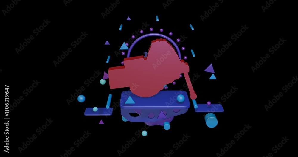 Aufkleber red vise symbol on a pedestal of abstract geometric shapes floating in the air. abstract concept art