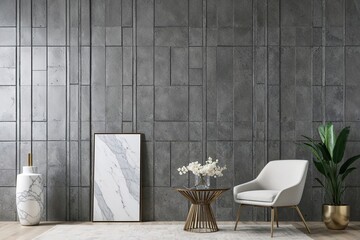 Elegant Gray and White Stone Carved Concrete Wall Backdrop with Marble Accents for Stylish Personal and Professional Spaces