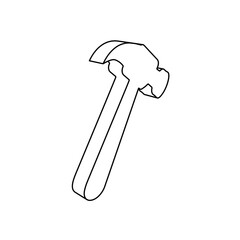 The outline of a large hammer symbol is made with black lines. 3D view of the object in perspective. Vector illustration on white background