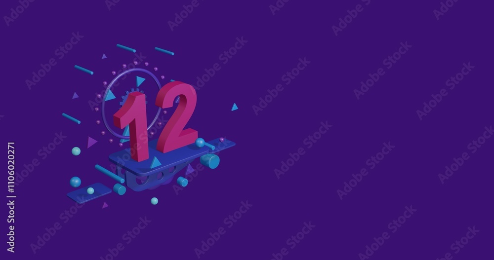 Aufkleber pink twelve number on a pedestal of abstract geometric shapes floating in the air. abstract concept 
