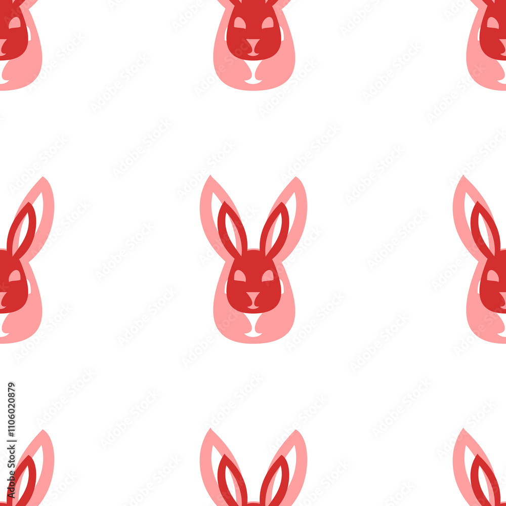 Poster seamless pattern of large isolated red cute hare head symbols. the elements are evenly spaced. illus