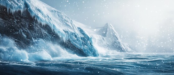 Fototapeta premium Stormy ocean waves crash majestically against rugged peaks in a dark atmosphere during early morning hours