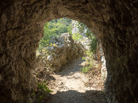 Ancient tunnel on Cheile Nerei National Park, Romania .This is a protected area situated in Caraş-Severin County.