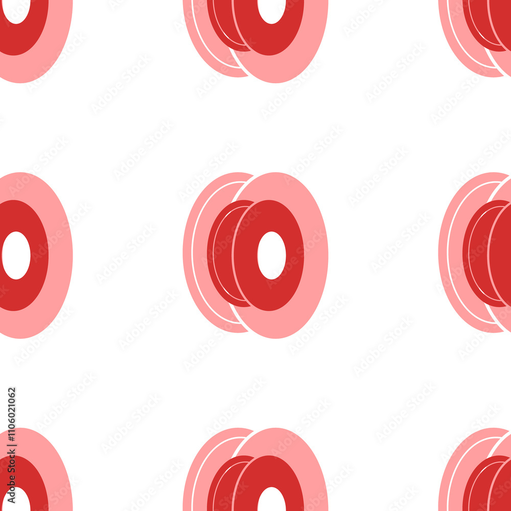 Poster seamless pattern of large isolated red 3d printing filament symbols. the elements are evenly spaced.