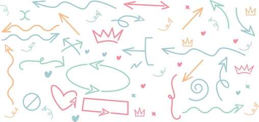 Collection hand drawn arrows. Set simple arrows isolated on white background. Arrow mark icons. Arrow paint