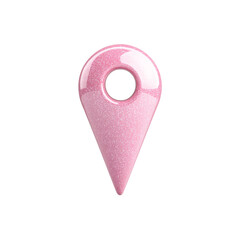 A glossy pink location pin with a glittery finish, set against a transparent background, perfect for design elements or icons in digital maps. PNG on a transparent background.