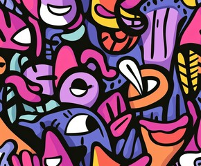 Obraz premium Vibrant abstract art featuring playful faces and shapes