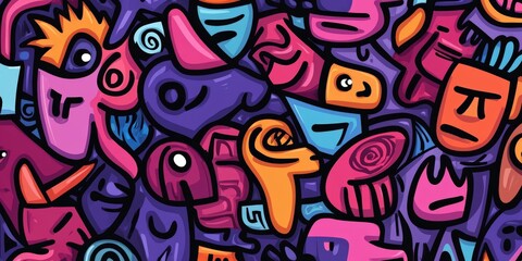 Obraz premium Vibrant abstract artwork showcasing colorful faces and shapes