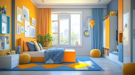 Bright and Cheerful Children's Room with Colorful Decor Featuring Playful Elements Ideal for Creating a Fun and Inviting Atmosphere for Kids