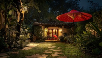 Obraz premium Tranquil Night Garden Retreat