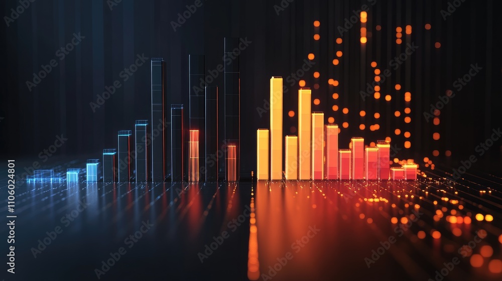 Poster a side-by-side comparison of two 3d bar charts, illustrating different financial performance metrics