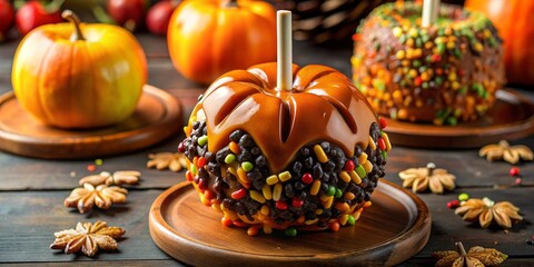 Caramel Apple Pumpkin Treat Autumnal Composition with Candy Sprinkles