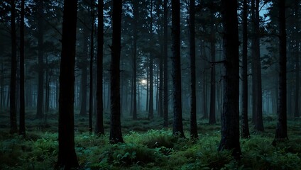 Obraz premium Ethereal, serene, moonlit forest at twilight.