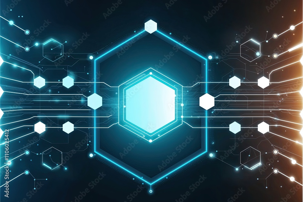 Poster captivating hexagonal structures with luminous technology lines and dots for digital data connection